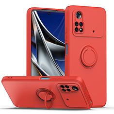 Ultra-thin Silicone Gel Soft Case Cover with Magnetic Finger Ring Stand QW1 for Xiaomi Poco M4 Pro 4G Red