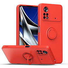 Ultra-thin Silicone Gel Soft Case Cover with Magnetic Finger Ring Stand QW1 for Xiaomi Poco X4 Pro 5G Red