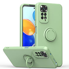 Ultra-thin Silicone Gel Soft Case Cover with Magnetic Finger Ring Stand QW1 for Xiaomi Redmi Note 11 4G (2022) Matcha Green