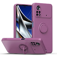 Ultra-thin Silicone Gel Soft Case Cover with Magnetic Finger Ring Stand QW1 for Xiaomi Redmi Note 11E Pro 5G Purple