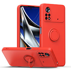 Ultra-thin Silicone Gel Soft Case Cover with Magnetic Finger Ring Stand QW1 for Xiaomi Redmi Note 11E Pro 5G Red