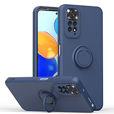 Ultra-thin Silicone Gel Soft Case Cover with Magnetic Finger Ring Stand QW1 for Xiaomi Redmi Note 11S 4G Blue