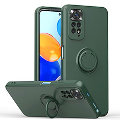 Ultra-thin Silicone Gel Soft Case Cover with Magnetic Finger Ring Stand QW1 for Xiaomi Redmi Note 11S 4G Midnight Green