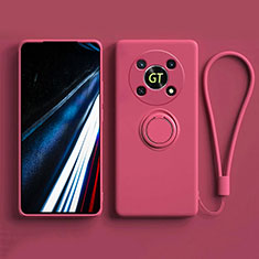 Ultra-thin Silicone Gel Soft Case Cover with Magnetic Finger Ring Stand S01 for Huawei Honor X9 5G Hot Pink