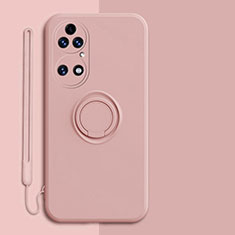 Ultra-thin Silicone Gel Soft Case Cover with Magnetic Finger Ring Stand S01 for Huawei P50 Pink