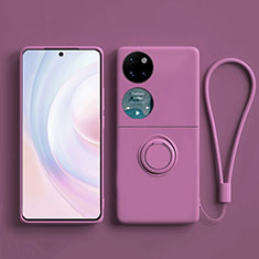 Ultra-thin Silicone Gel Soft Case Cover with Magnetic Finger Ring Stand S01 for Huawei P50 Pocket Purple