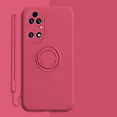 Ultra-thin Silicone Gel Soft Case Cover with Magnetic Finger Ring Stand S01 for Huawei P50 Red