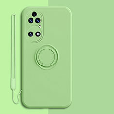 Ultra-thin Silicone Gel Soft Case Cover with Magnetic Finger Ring Stand S01 for Huawei P50e Matcha Green