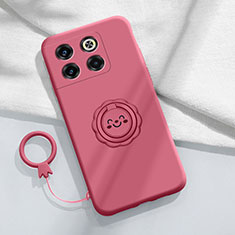 Ultra-thin Silicone Gel Soft Case Cover with Magnetic Finger Ring Stand S01 for OnePlus 10T 5G Hot Pink