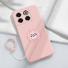 Ultra-thin Silicone Gel Soft Case Cover with Magnetic Finger Ring Stand S01 for OnePlus 10T 5G Pink