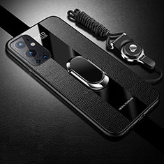 Ultra-thin Silicone Gel Soft Case Cover with Magnetic Finger Ring Stand S01 for OnePlus 9 Pro 5G Black