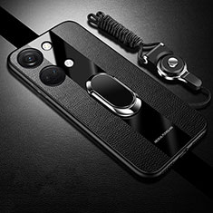 Ultra-thin Silicone Gel Soft Case Cover with Magnetic Finger Ring Stand S01 for OnePlus Nord 3 5G Black