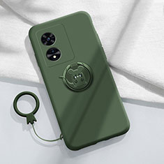Ultra-thin Silicone Gel Soft Case Cover with Magnetic Finger Ring Stand S01 for Oppo A18 Midnight Green