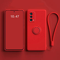 Ultra-thin Silicone Gel Soft Case Cover with Magnetic Finger Ring Stand S01 for Oppo A74 5G Red