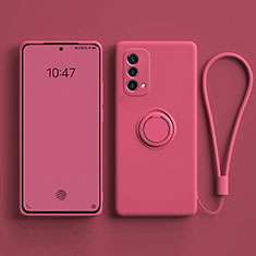 Ultra-thin Silicone Gel Soft Case Cover with Magnetic Finger Ring Stand S01 for Oppo A93 5G Hot Pink