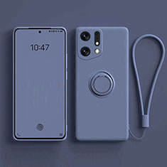 Ultra-thin Silicone Gel Soft Case Cover with Magnetic Finger Ring Stand S01 for Oppo Find X5 5G Lavender Gray