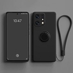 Ultra-thin Silicone Gel Soft Case Cover with Magnetic Finger Ring Stand S01 for Oppo Find X5 Pro 5G Black