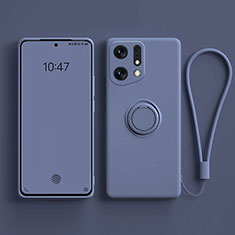 Ultra-thin Silicone Gel Soft Case Cover with Magnetic Finger Ring Stand S01 for Oppo Find X5 Pro 5G Lavender Gray
