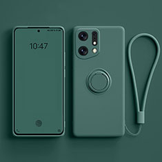 Ultra-thin Silicone Gel Soft Case Cover with Magnetic Finger Ring Stand S01 for Oppo Find X5 Pro 5G Midnight Green