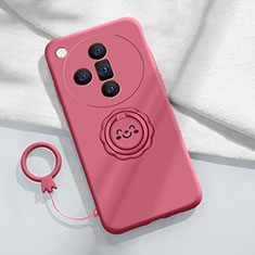 Ultra-thin Silicone Gel Soft Case Cover with Magnetic Finger Ring Stand S01 for Oppo Find X7 5G Hot Pink