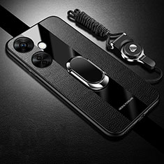 Ultra-thin Silicone Gel Soft Case Cover with Magnetic Finger Ring Stand S01 for Oppo K11x 5G Black