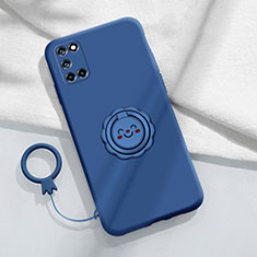 Ultra-thin Silicone Gel Soft Case Cover with Magnetic Finger Ring Stand S01 for Oppo Reno6 Pro 5G Blue