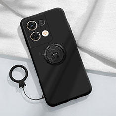 Ultra-thin Silicone Gel Soft Case Cover with Magnetic Finger Ring Stand S01 for Oppo Reno8 5G Black