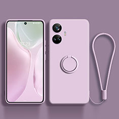 Ultra-thin Silicone Gel Soft Case Cover with Magnetic Finger Ring Stand S01 for Realme 10 Pro+ Plus 5G Clove Purple