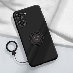 Ultra-thin Silicone Gel Soft Case Cover with Magnetic Finger Ring Stand S01 for Realme 10S 5G Black