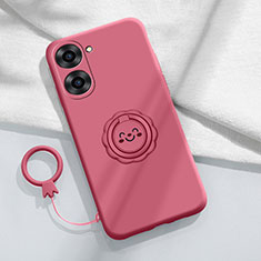 Ultra-thin Silicone Gel Soft Case Cover with Magnetic Finger Ring Stand S01 for Realme 10S 5G Hot Pink