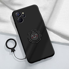 Ultra-thin Silicone Gel Soft Case Cover with Magnetic Finger Ring Stand S01 for Realme 10T 5G Black