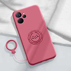 Ultra-thin Silicone Gel Soft Case Cover with Magnetic Finger Ring Stand S01 for Realme 10T 5G Hot Pink