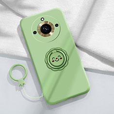 Ultra-thin Silicone Gel Soft Case Cover with Magnetic Finger Ring Stand S01 for Realme 11 Pro 5G Green