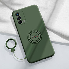 Ultra-thin Silicone Gel Soft Case Cover with Magnetic Finger Ring Stand S01 for Realme GT Master 5G Midnight Green