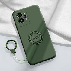 Ultra-thin Silicone Gel Soft Case Cover with Magnetic Finger Ring Stand S01 for Realme GT Neo2 5G Midnight Green