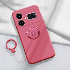 Ultra-thin Silicone Gel Soft Case Cover with Magnetic Finger Ring Stand S01 for Realme GT Neo6 5G Hot Pink