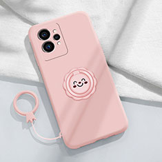 Ultra-thin Silicone Gel Soft Case Cover with Magnetic Finger Ring Stand S01 for Realme GT2 5G Pink