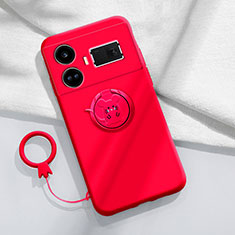 Ultra-thin Silicone Gel Soft Case Cover with Magnetic Finger Ring Stand S01 for Realme GT5 5G Red