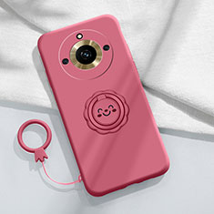 Ultra-thin Silicone Gel Soft Case Cover with Magnetic Finger Ring Stand S01 for Realme Narzo 60 5G Hot Pink