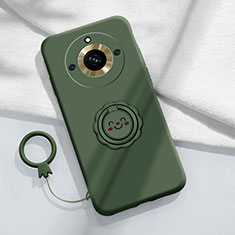 Ultra-thin Silicone Gel Soft Case Cover with Magnetic Finger Ring Stand S01 for Realme Narzo 60 5G Midnight Green