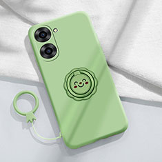 Ultra-thin Silicone Gel Soft Case Cover with Magnetic Finger Ring Stand S01 for Realme Q5x 5G Green