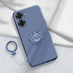 Ultra-thin Silicone Gel Soft Case Cover with Magnetic Finger Ring Stand S01 for Realme V20 5G Lavender Gray