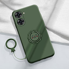 Ultra-thin Silicone Gel Soft Case Cover with Magnetic Finger Ring Stand S01 for Realme V20 5G Midnight Green