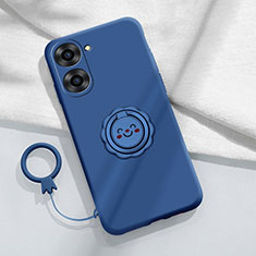 Ultra-thin Silicone Gel Soft Case Cover with Magnetic Finger Ring Stand S01 for Realme V30t 5G Blue