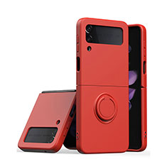 Ultra-thin Silicone Gel Soft Case Cover with Magnetic Finger Ring Stand S01 for Samsung Galaxy Z Flip3 5G Red