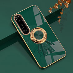 Ultra-thin Silicone Gel Soft Case Cover with Magnetic Finger Ring Stand S01 for Sony Xperia 10 IV SO-52C Green