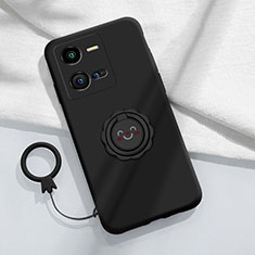 Ultra-thin Silicone Gel Soft Case Cover with Magnetic Finger Ring Stand S01 for Vivo iQOO 10 Pro 5G Black