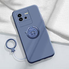 Ultra-thin Silicone Gel Soft Case Cover with Magnetic Finger Ring Stand S01 for Vivo iQOO Neo6 SE 5G Lavender Gray