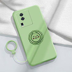 Ultra-thin Silicone Gel Soft Case Cover with Magnetic Finger Ring Stand S01 for Vivo iQOO Neo7 SE Green