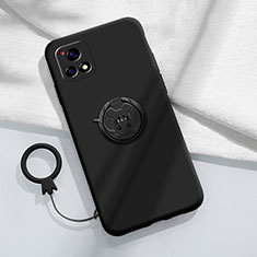 Ultra-thin Silicone Gel Soft Case Cover with Magnetic Finger Ring Stand S01 for Vivo iQOO U3 5G Black